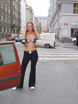 #NudeInPublic - Tereza D AKA Kristyna Set 1 On The Streets Of Prague, At A Gas Station And In A Bistro