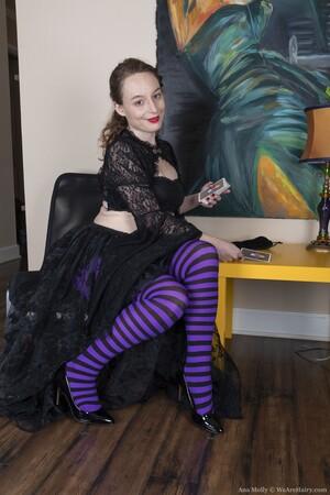 #WeAreHairy Ana Molly - Black Bra, Purple Tights
