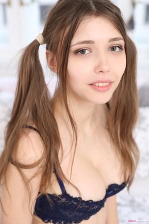 #TeenDreams Mila Azul - flexible in pigtails wearing black lingerie