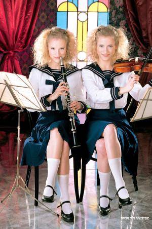 #PrivateClassics Zsuzsa & Judit - Twins In Everyway Prv153 set 5 #threesome #ffm #schoolgirls #sailordress #twins