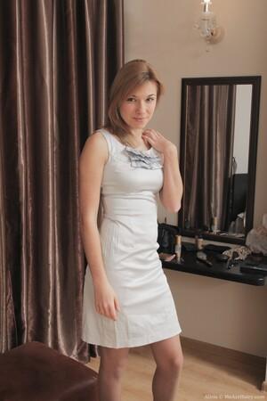 #WeAreHairy Alisia White Dress Stockings Bed