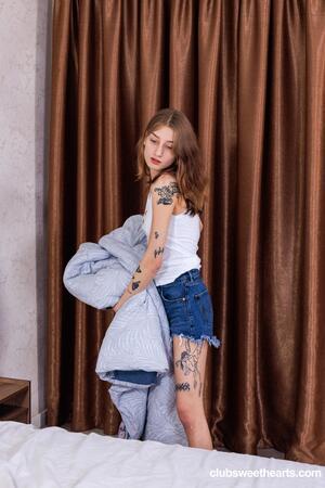 #ClubSweethearts Sasha Paige - Skinny inked babe playing in bed